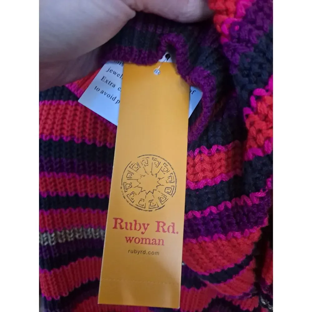 NWT Ruby Rd Woman Red‎ Black Purple Long Sweater Size 2XL